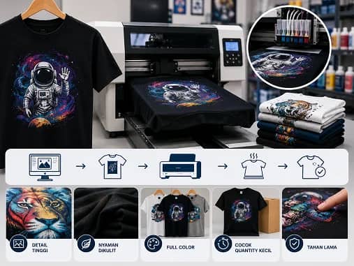 Print Kaos DTG untuk Apparel Custom: Kapan Layak Dipilih? — Print kaos DTG cocok untuk desain full color, artwork detail, dan kebutuhan custom apparel yang mengutamakan kualitas…