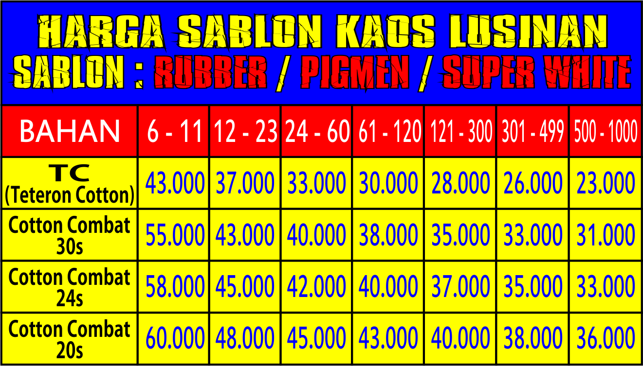 SABLON KAOS GROSIR MURAH BANDUNG KODYA JAWA BARAT - Perusahaan Pabrik Konveksi Bandung